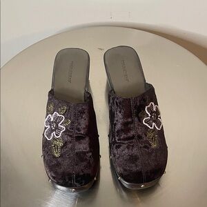 Predictions Dark Brown Velvet Embroidered Mules